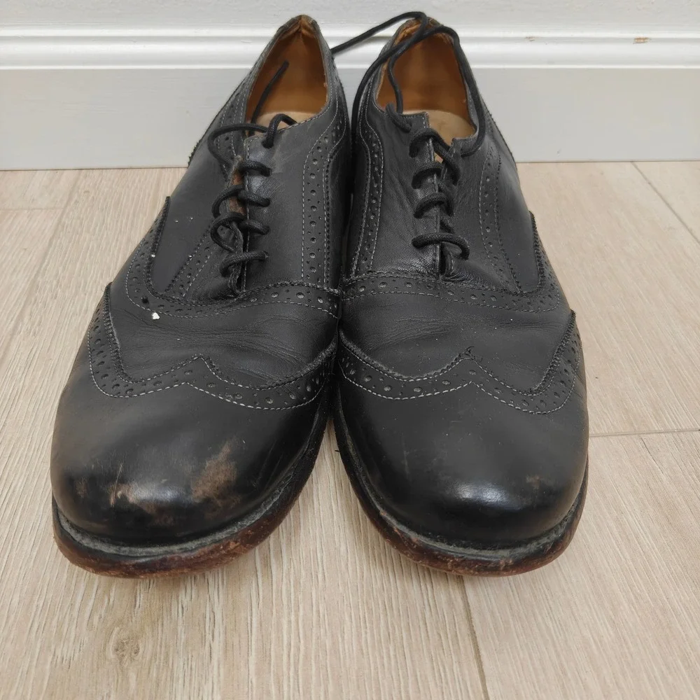 Bed Stu Mens Wingtip Oxford 12 Black Leather Brogue Distressed Dark Academia
